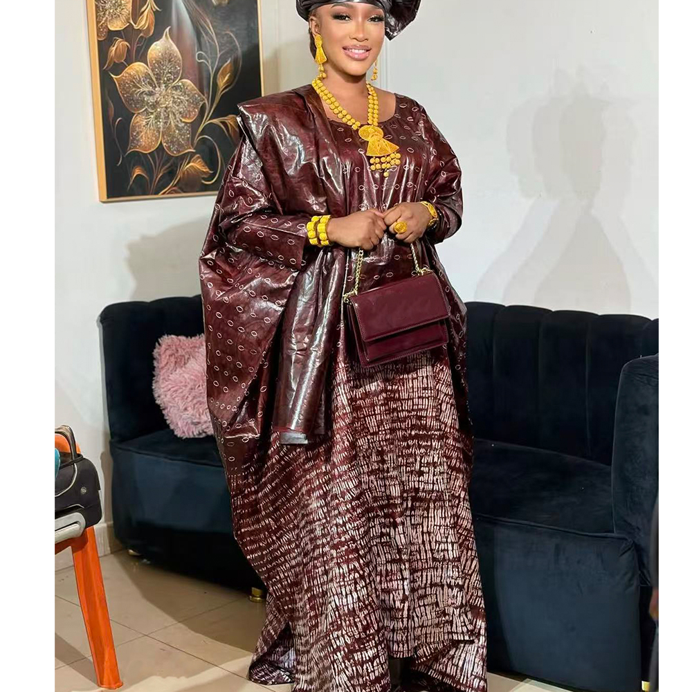 Brillant Boubou femmes fête Dashiki Robe Boubou imprimé doux coton brocart africain Ankara longues robes avec écharpe vêtements Robe