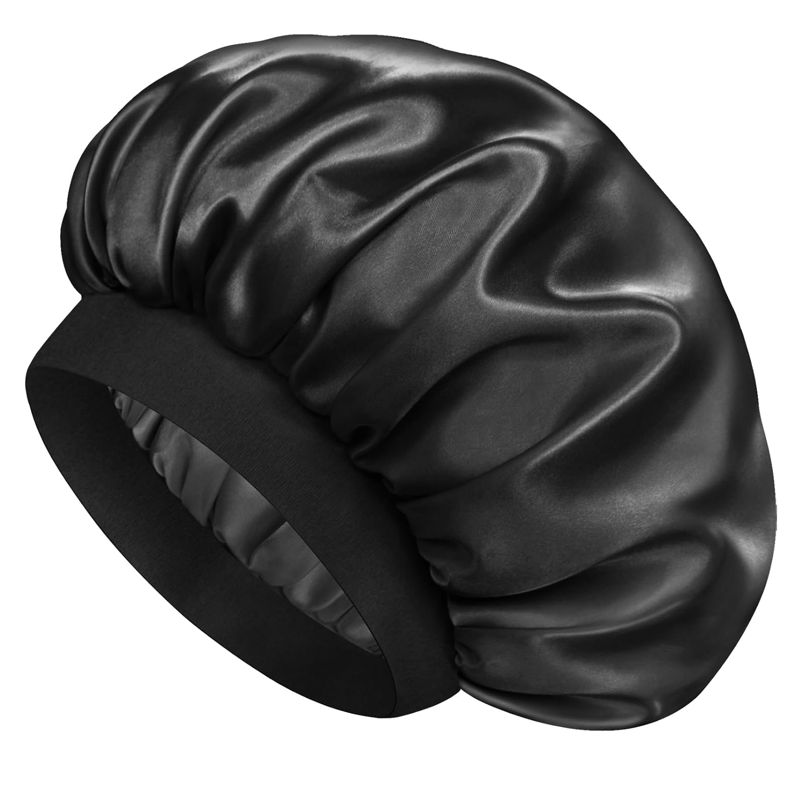 Bonnet en soie pour dormir, bonnet de nuit en soie double couche pour hommes et femmes, bonnet doux doublé de satin pour cheveux bouclés