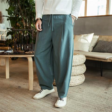 Mode été pantalons décontractés pour hommes coton lin pantalon ample à la mode grande taille Bloomers mâle maison Tai Chi pantalon à jambes larges 5XL