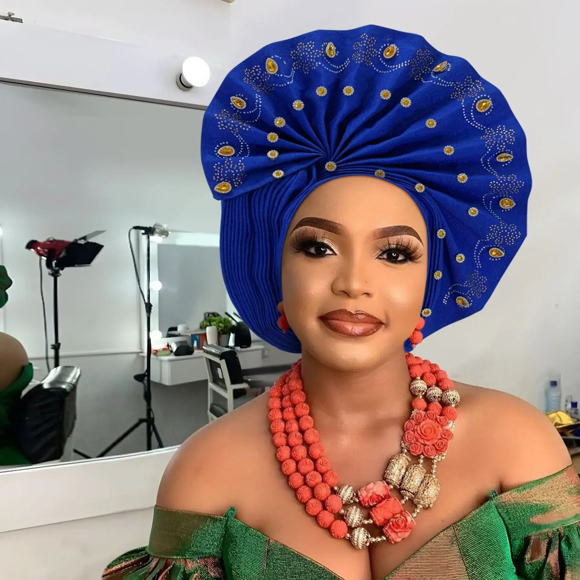Gele-Cravate de Sauna Africaine pour Femme, Turban, Déjà Fabriqué, Bonnet Femme, Gelee, NigWin, Aso Oke Diamonds, 2025