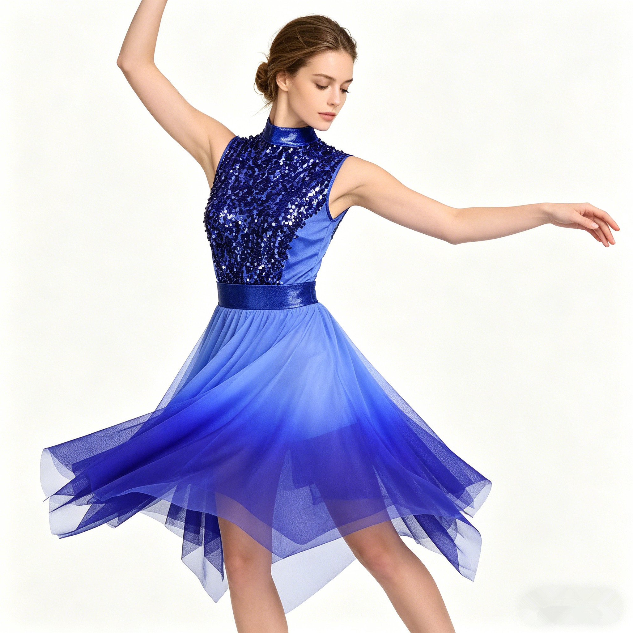 Robe tunique sans manches à sequins brillants et corsage en maille pour femmes, idéale pour la danse lyrique, le culte liturgique et les costumes de chorale d'église