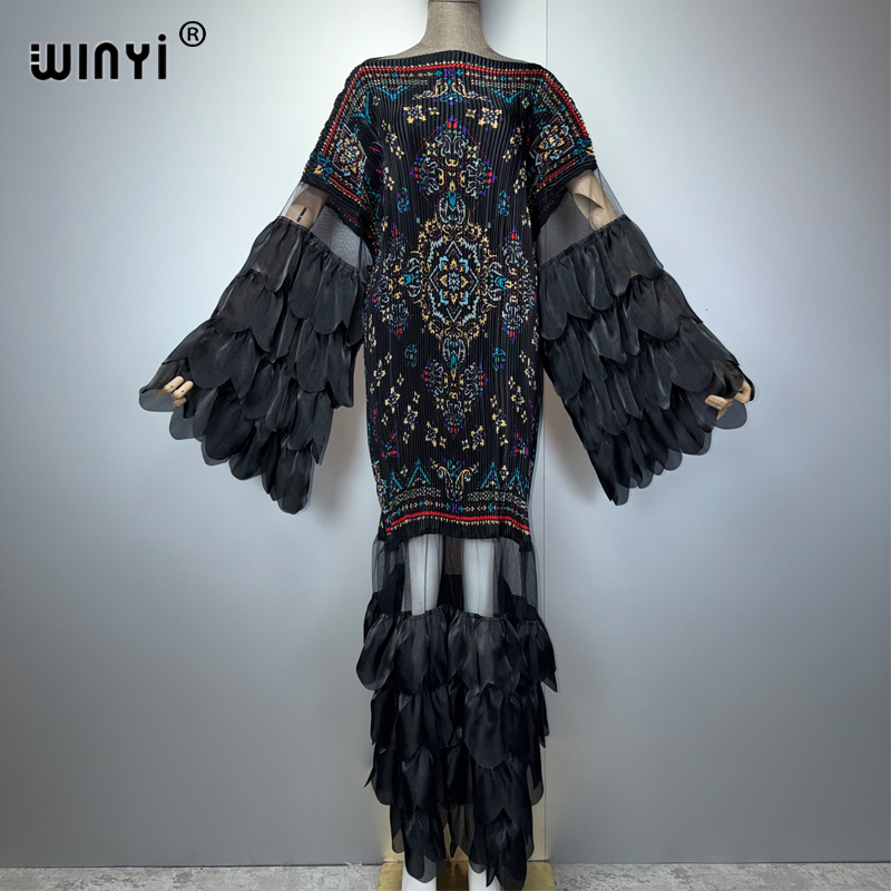 Robe plissée élastique WINYI, robe de plage, kaftan, abaya, robe de soirée de luxe Dubaï, robe de soirée rétro, abaya pour femme musulmane