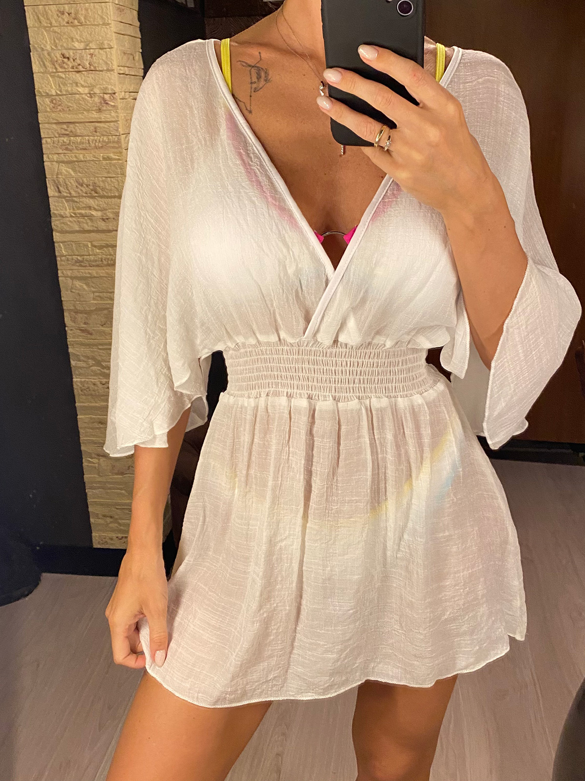 Nouveau Sexy col en V à manches longues dos nu en mousseline de soie tunique plage couvrir plage couvertures robe de plage vêtements de plage vêtements de plage V3840