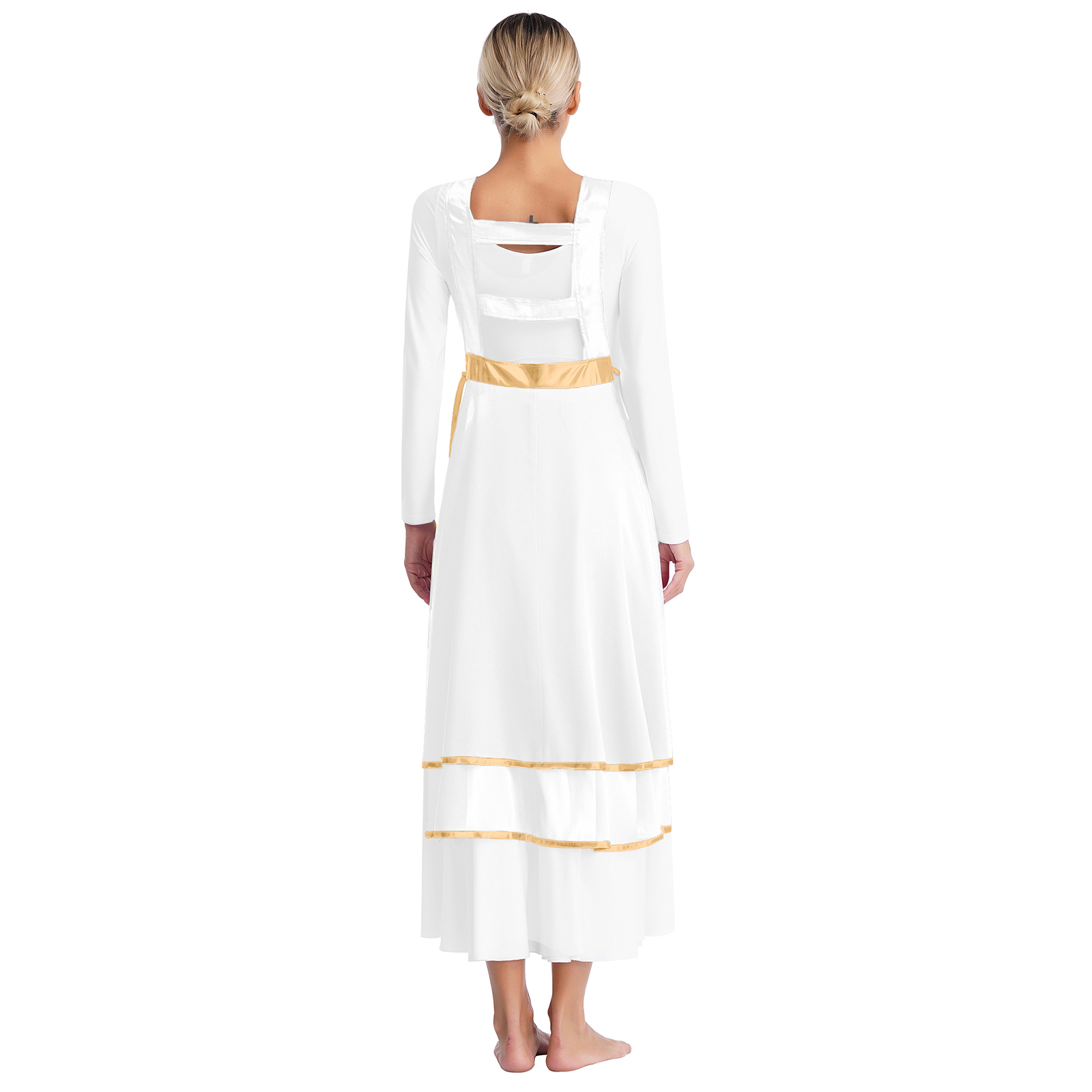 Robe de danse lyrique pour femmes, Costume de spectacle liturgique de culte de chorale d'église, sans manches, tunique à lacets, vêtements de danse
