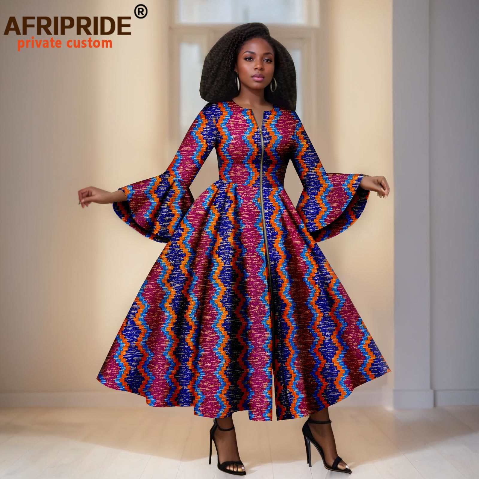 Robes imprimées africaines pour femmes, manches évasées, robe Maxi élégante à fermeture éclair, tenue de soirée pour dames, robe longue Dashiki 2525059
