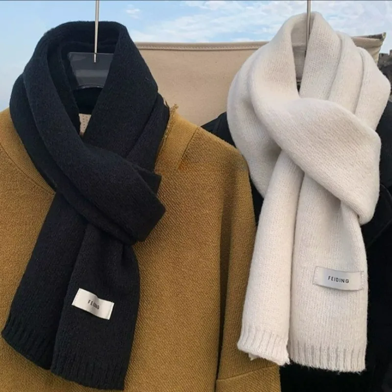 Écharpe tricotée thermique unisexe, couleur unie, châle de cou, chaud, coupe-vent, couleur unie, pour femmes et hommes, mode moto, hiver