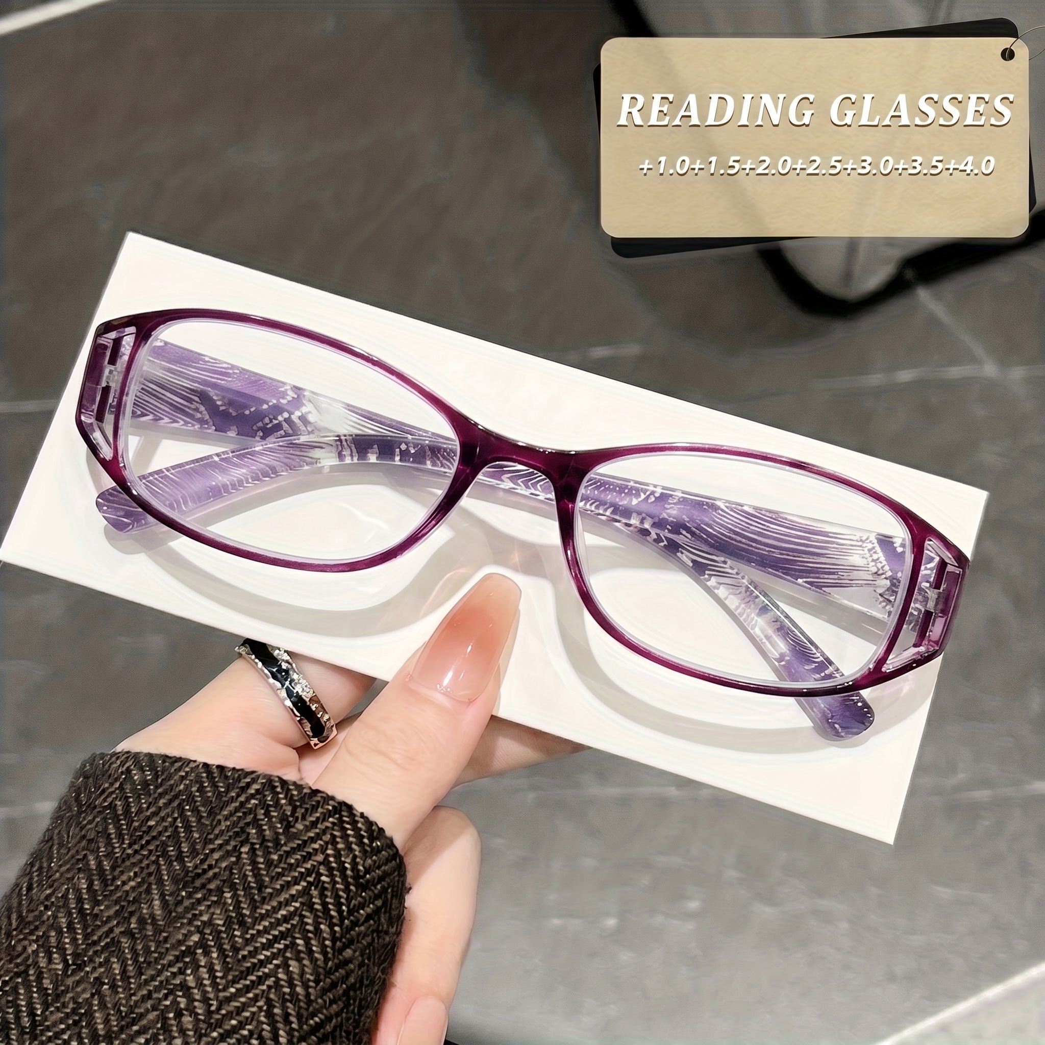6 paires de lunettes de lecture rectangulaires à petite monture pour femmes, design imprimé texturé, anti-lumière bleue, multicolores, portables