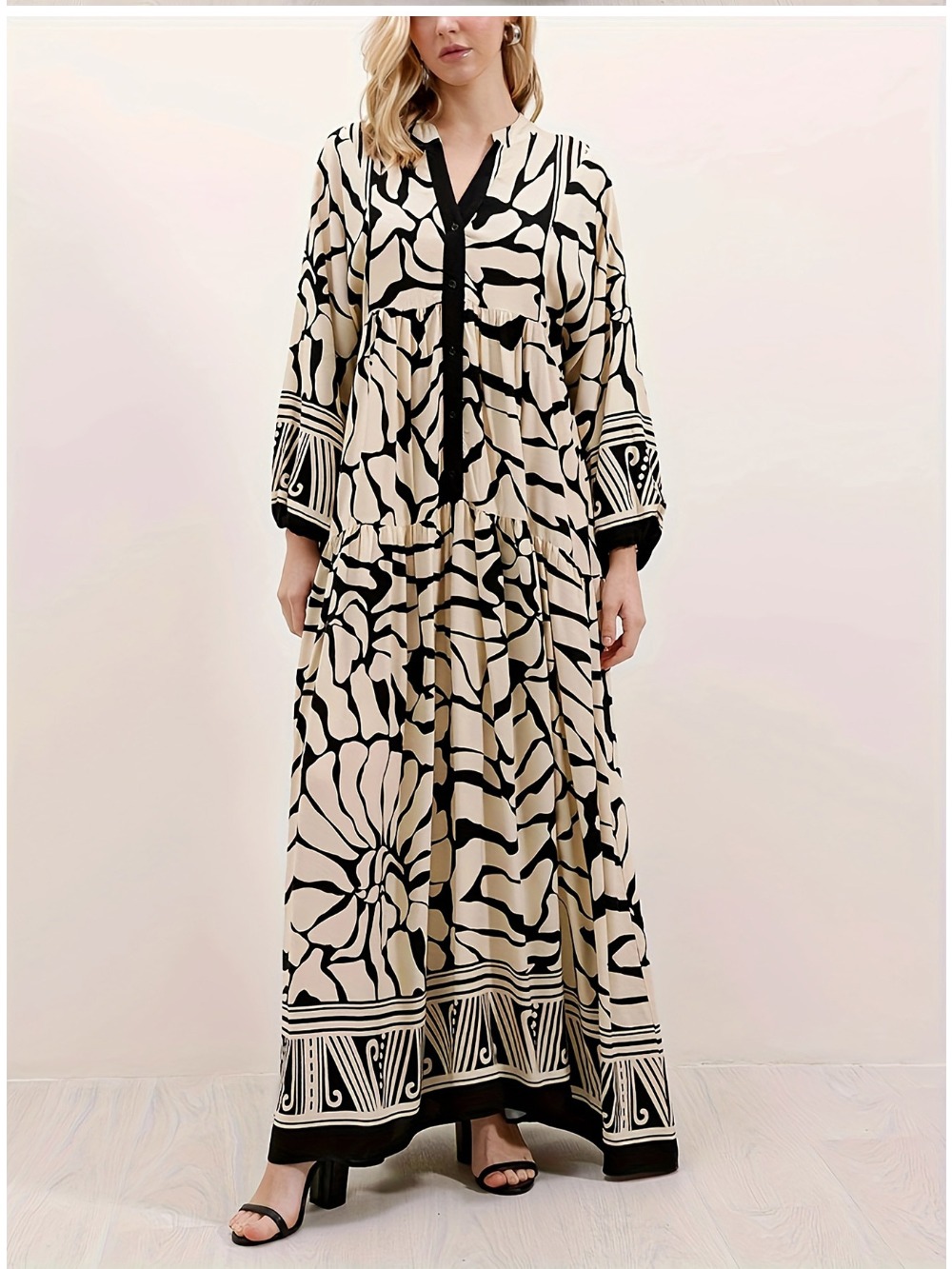 Eid femmes Robe musulmane automne imprimé col en V Abaya dubaï robes Largos robes longues Robe arabe fête Caftan Jalabiya Ramadan