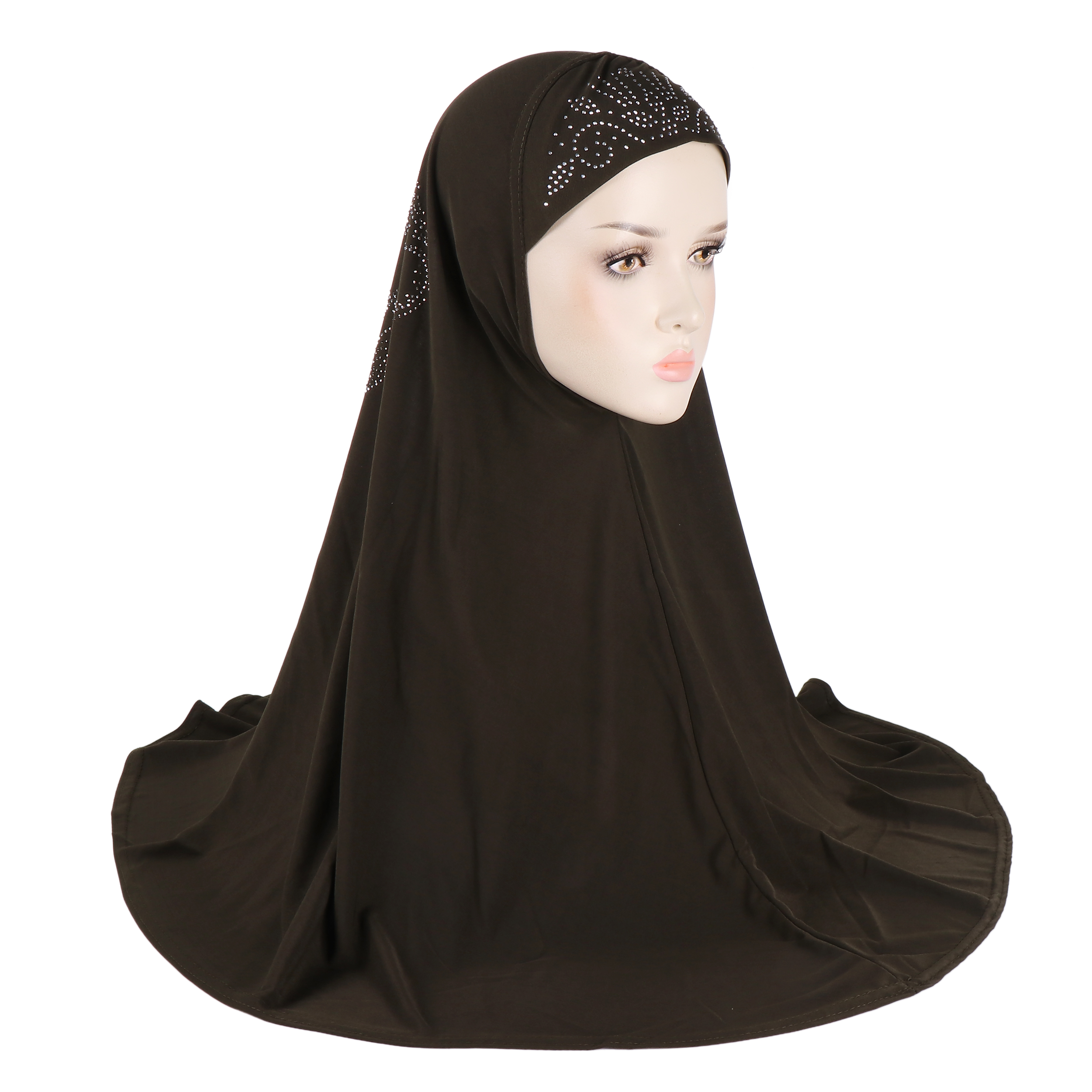 H406 Adultes grande taille musulman hijab écharpe avec strass au dos foulard islamique chapeaux armia tirer sur bandeau grand bonnet