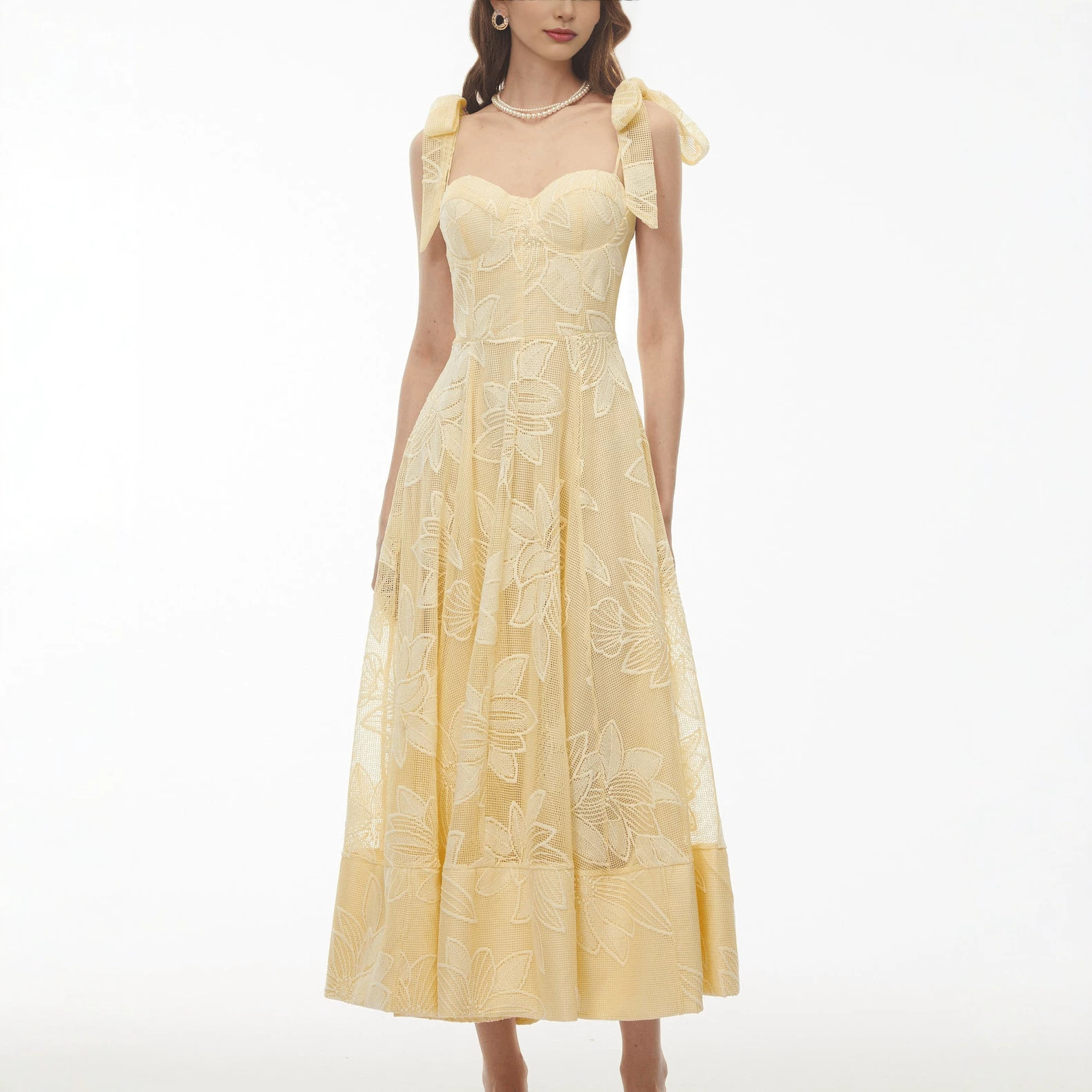 Robe de soirée élégante brodée dos nu, taille haute, jupe trapèze longue, style raffiné, avec nœud papillon, pour femme, modèle transfrontalier