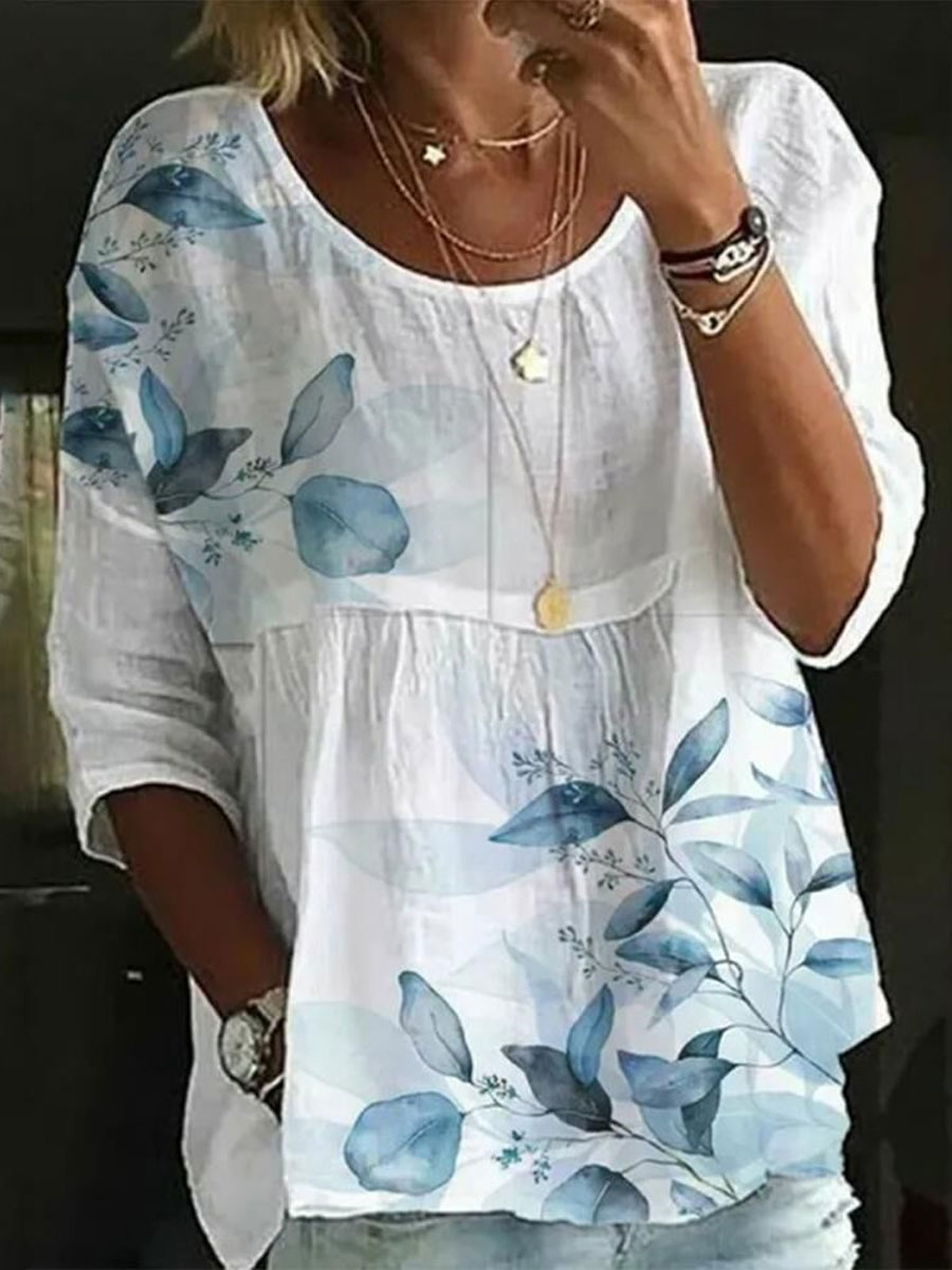 Mode chemise ample femme élégante col rond femme chemise imprimé décontracté femme chemise vacances week-end haut