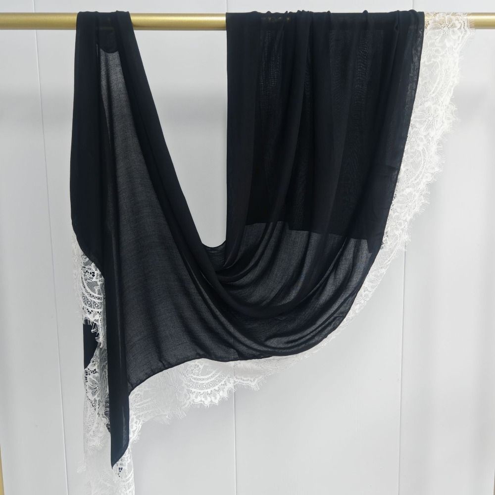Nouveau turban instantané musulman avec bordure en dentelle, en coton respirant, couvre-tête intégral, couleur unie, foulards pour la tête