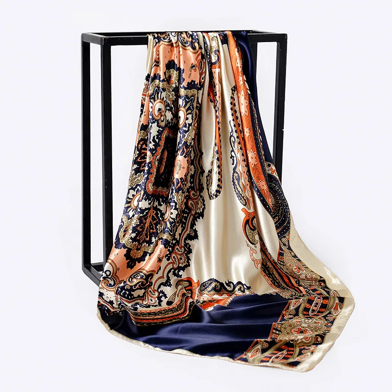 Châles carrés pour femmes 90cm, écharpe hijab pour cheveux, foulard imprimé à la mode, sac en satin pour dames