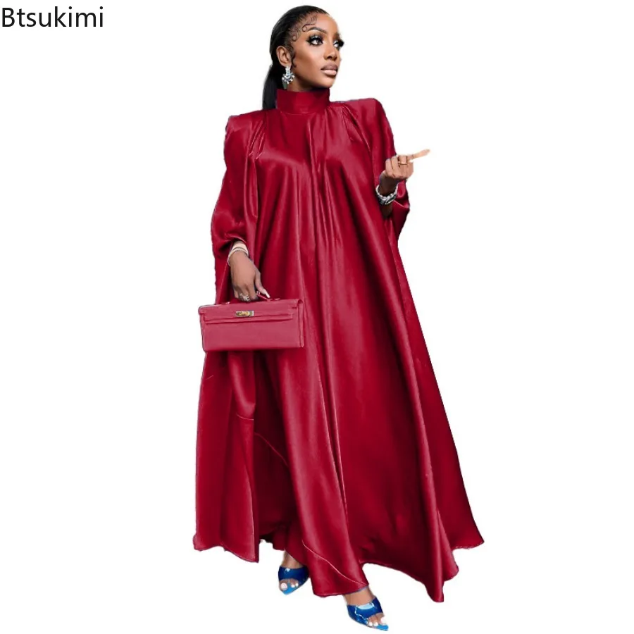 Abaya-Robe de soirée en satin uni pour femmes, robe musulmane de luxe, robe indienne de Dubaï, pull élégant à col haut, robes de soirée