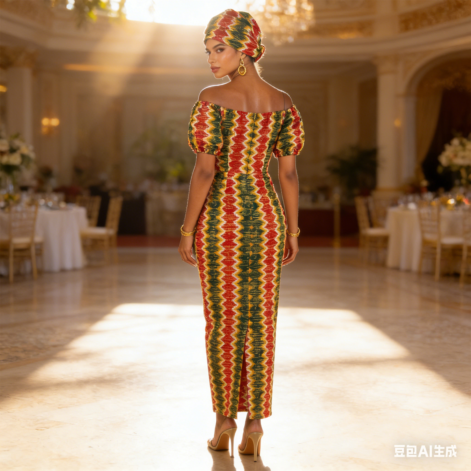 Robes de soirée africaines pour femmes, épaules dénudées, plis, robe Maxi avec foulard et boucles d'oreilles, mariage traditionnel, 2525052