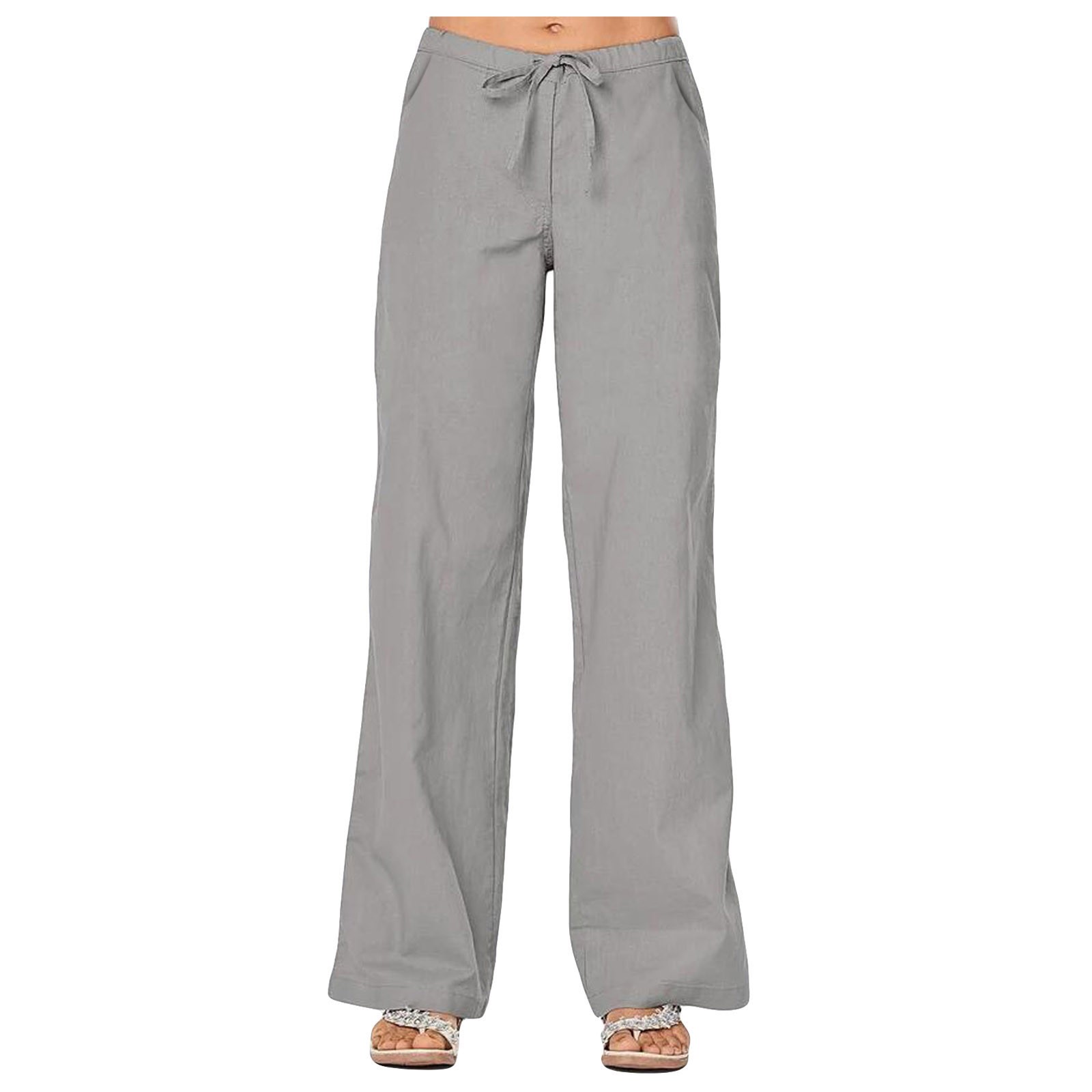 Pantalon en lin et coton pour femme, taille élastique, monochrome, grande taille, longueur de rinçage, mode décontractée, fjFemale, été