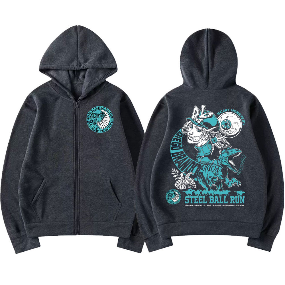 Anime Jojo Bizarre Adventure sweat à capuche avec fermeture éclair STEEL BALL RUN Diego Brando Manga sweats à fermeture éclair mode homme pulls décontractés