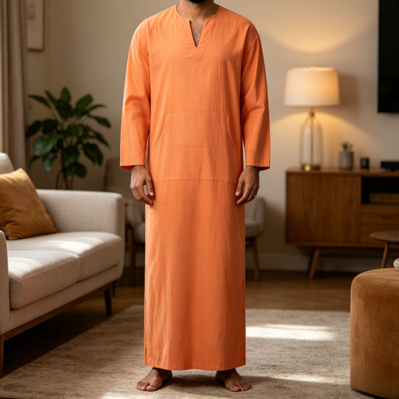 Jubba Thobe en coton et lin pour homme, manches courtes, coupe ample, robe islamique décontractée, chemise longue, Thawb marocain confortable, Abaya islamique
