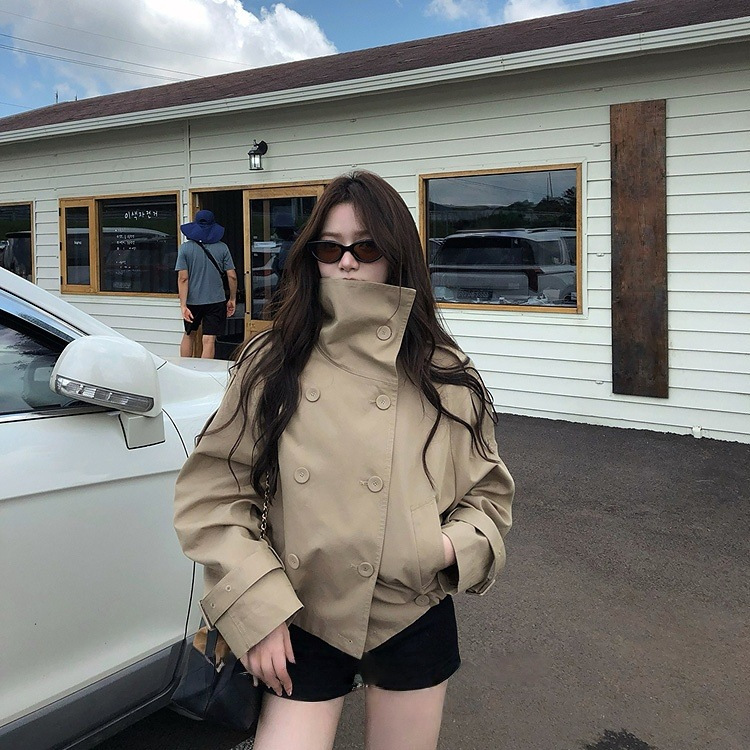 Manteau kaki oversize pour femme, style coréen, trench-coat décontracté, veste utilitaire vintage, vêtement d'extérieur polyvalent chic et décontracté pour l'automne