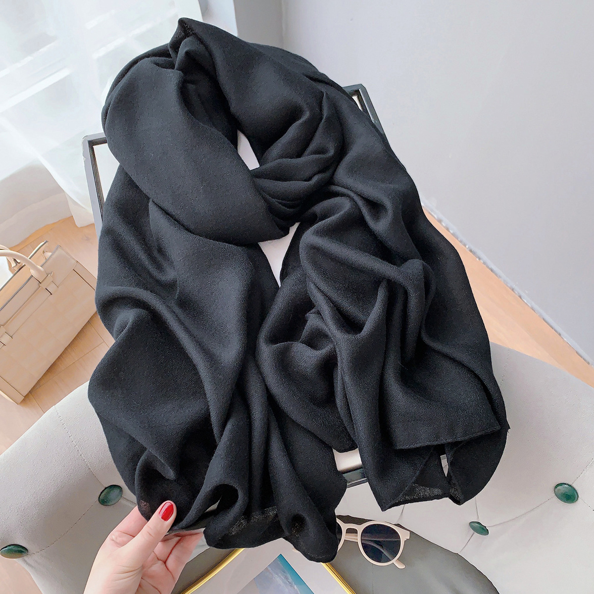 Écharpe en coton monochromatique pour femme, pashmina en lin, hijab chaud, châles à pampilles, enveloppes pour femme, bandana féminin, hiver, nouveau