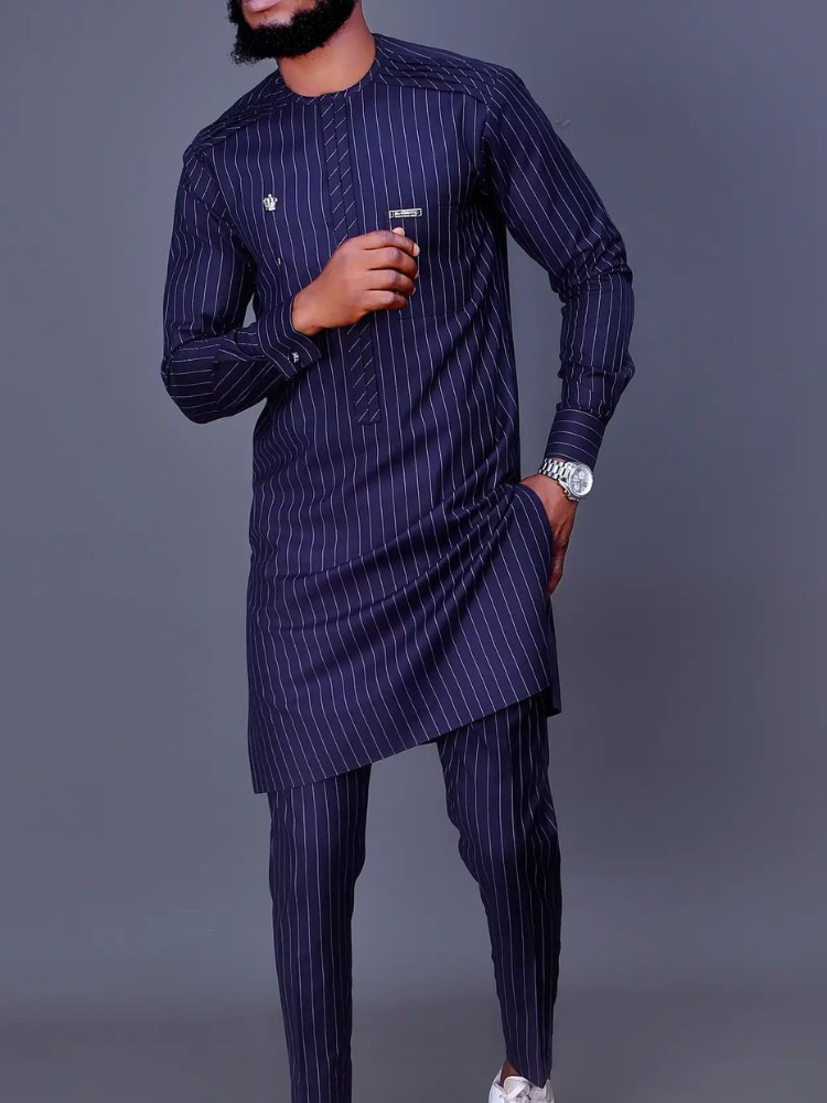 Costumes d'été africains pour hommes, chemise et pantalon à rayures, tenues de fête traditionnelles africaines, ensemble deux pièces pour gentleman