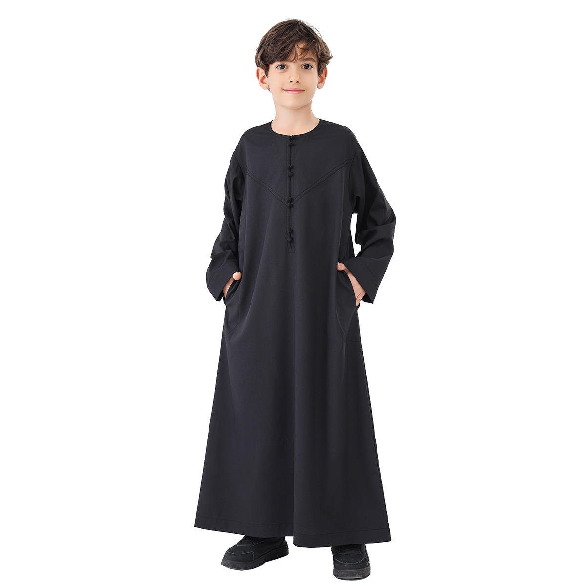 Robe longue pour garçons arabes, avec poches latérales, boutons sur le devant, pour adolescents, enfants, Jubba Thobe Hui, ethnique, dubaï, Qatar, prière, caftan marocain