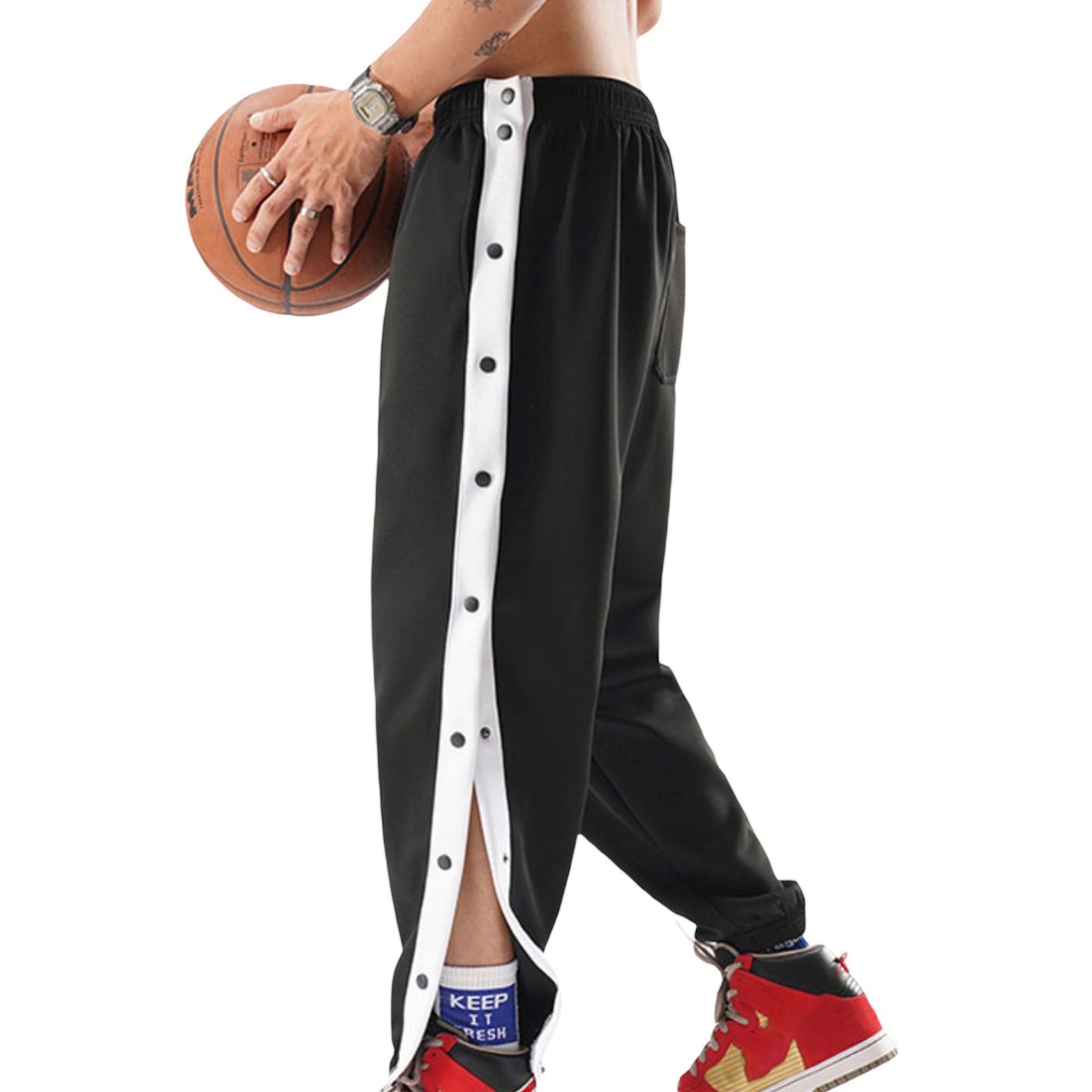 Hommes pantalons de survêtement mode contraste couleur côtés boutons Stretch entraînement pantalons longs mâle décontracté sport pantalons de survêtement Streetwear