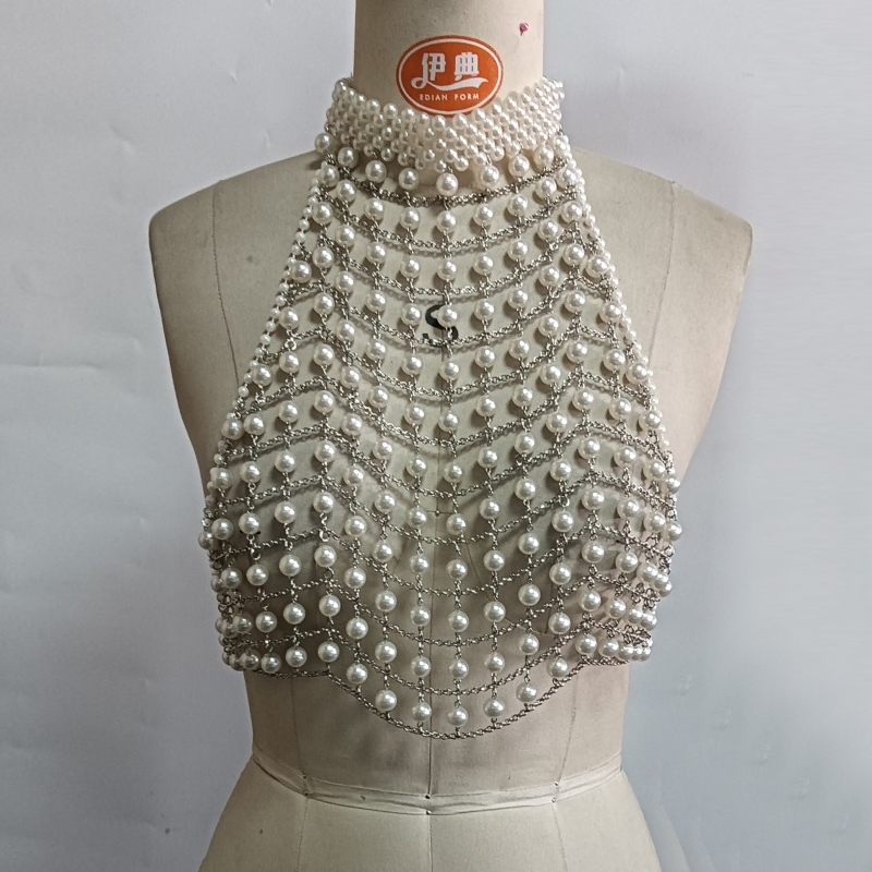 Femmes haut court à la main coquille maillots de bain corps chaîne bijoux accessoires vacances perle chaîne gilet débardeurs 2025 vêtements d'été