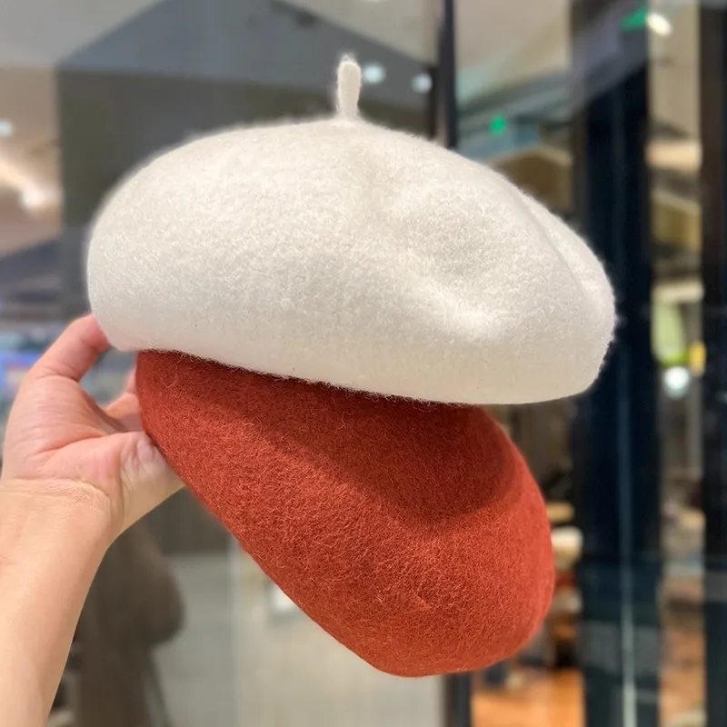 Bérets en laine rétro élégants pour femmes, Style artiste français, bonnet chaud d'hiver, béret uni, couleur unie, casquettes d'automne assorties