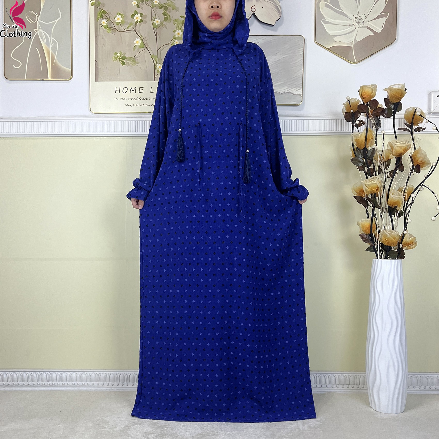 Nouveau Ramadan coton robe femmes recueillir taille Double chapeau Abaya femmes musulmanes ample Maxi caftan dubaï turquie Islam vêtements de prière