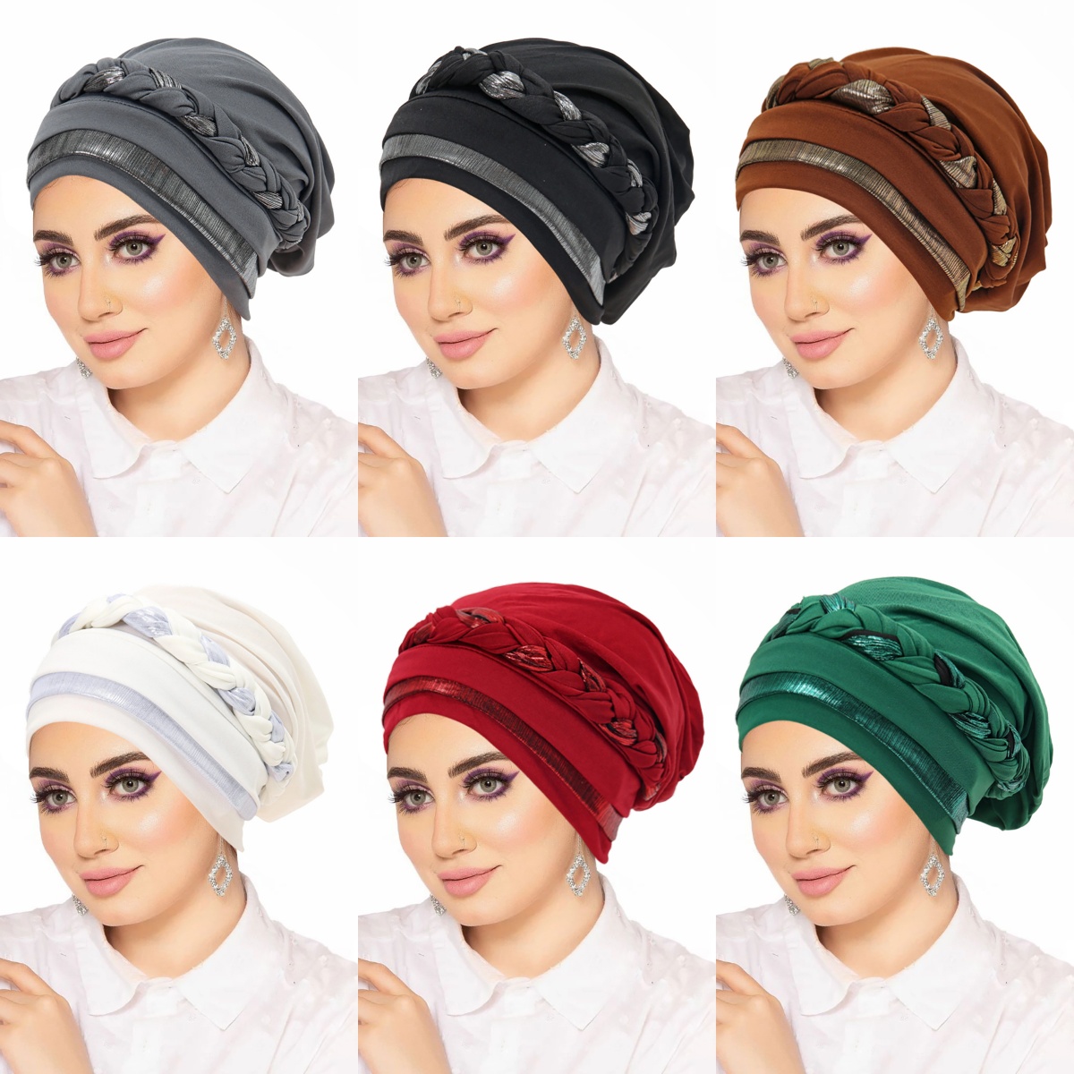 Nouveau Turban Hijab Scintillant 2026 pour Femme, Bonnet Chimio Musulman, Foulard Tressé, Couvre-tête, Bonnet pour Perte de Cheveux, Coiffe Islamique Femme