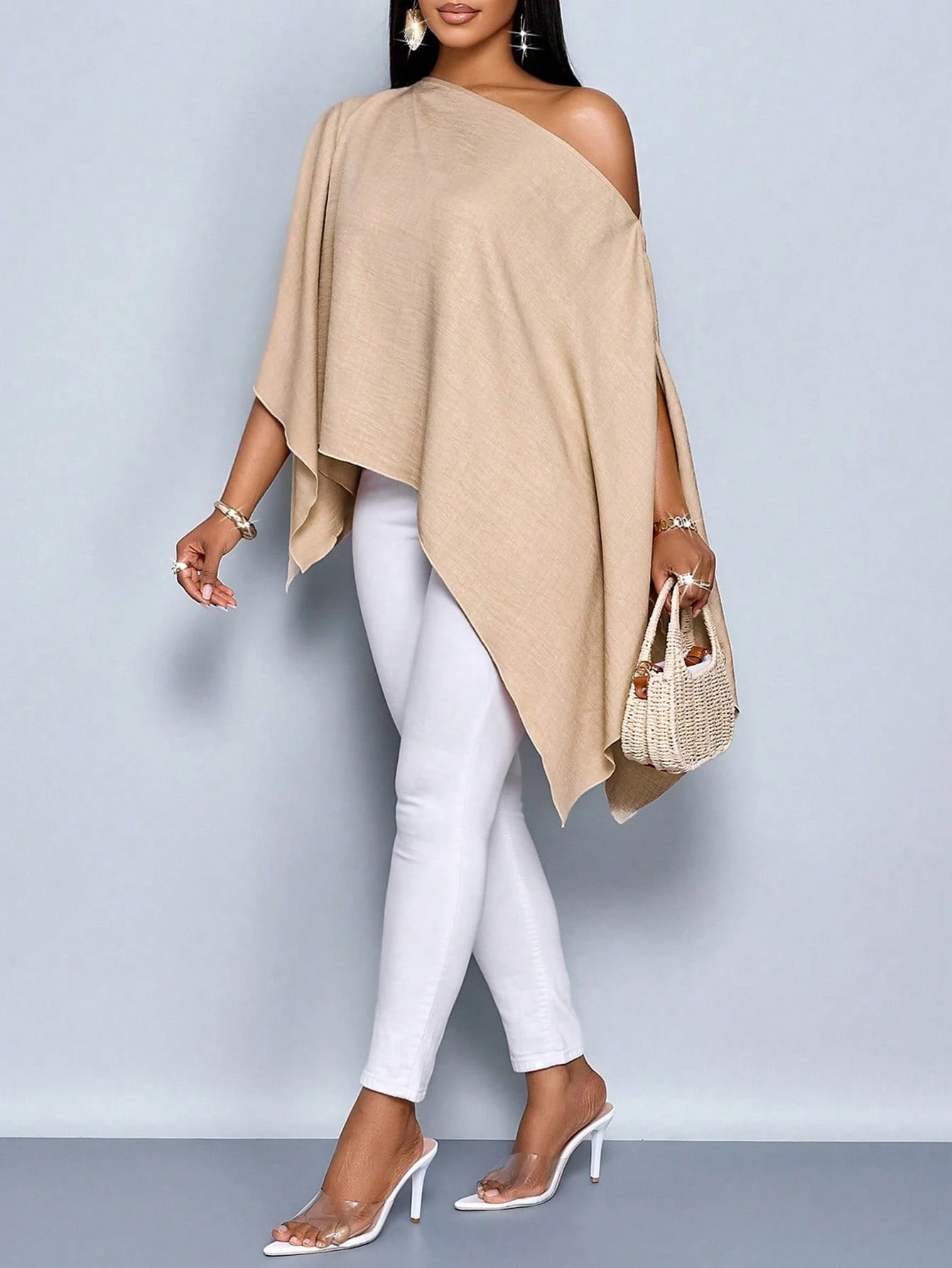 Chemise en lin pour femme à manches cape asymétriques et ourlet asymétrique