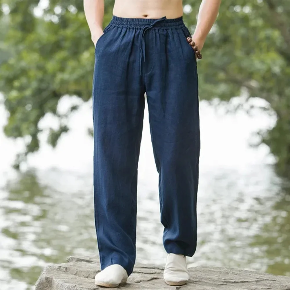 Nouveau Pantalon Homme Printemps-Été 2025 – Qualité Supérieure, Coton et Chanvre Respirant, Confortable, Décontracté, Coupe Droite, Idéal pour la Maison