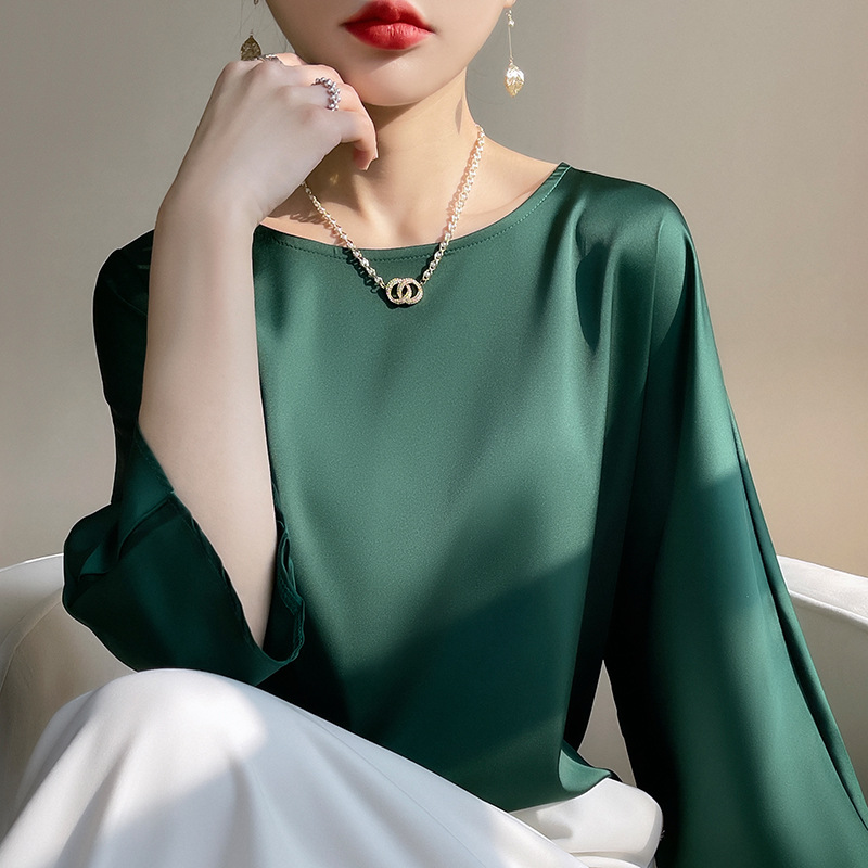 T-Shirt en soie pour femmes, coupe ample, haut en soie de mûrier, manches courtes, surdimensionné, chemise en soie à sept manches, Style de trajet élégant, été