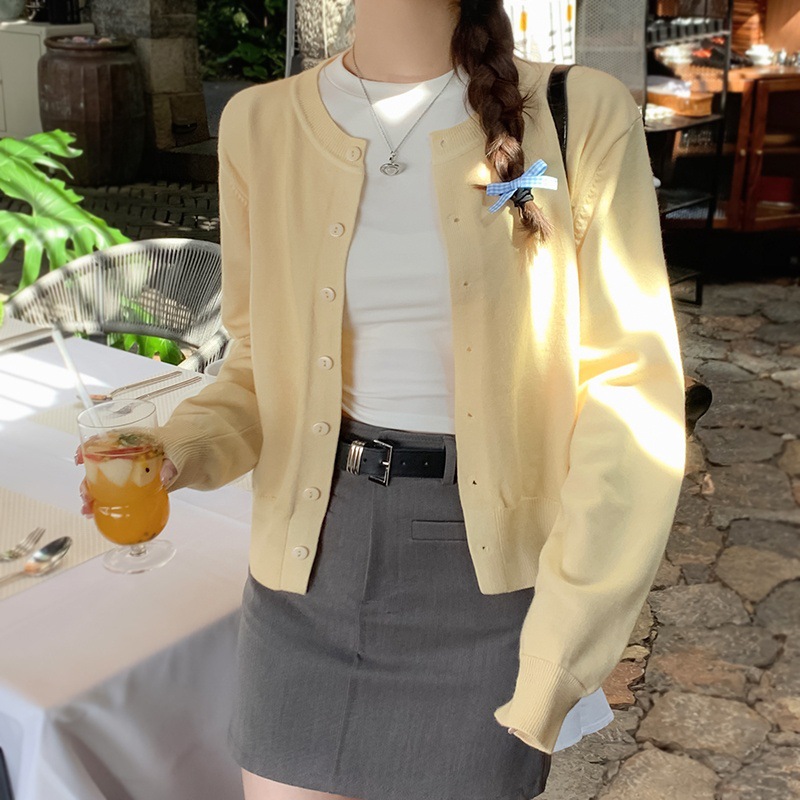 Cardigan à manches longues pour femmes, col rond, boutonné, tricot, automne et printemps, simple boutonnage, 2025