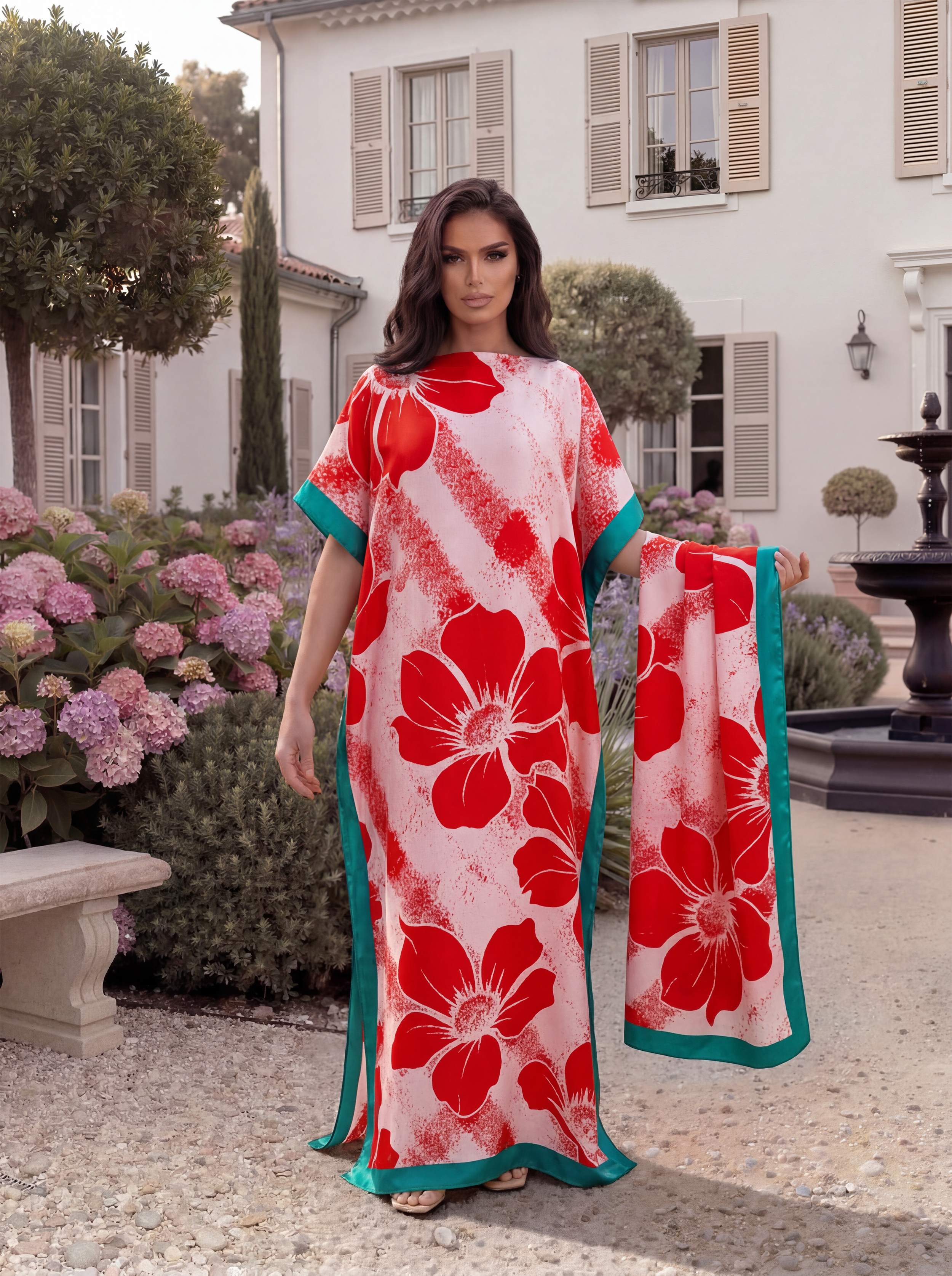 Abaya à imprimé floral ample avec foulard assorti, robe longue décontractée, tenue de vacances d'été pour femmes musulmanes africaines