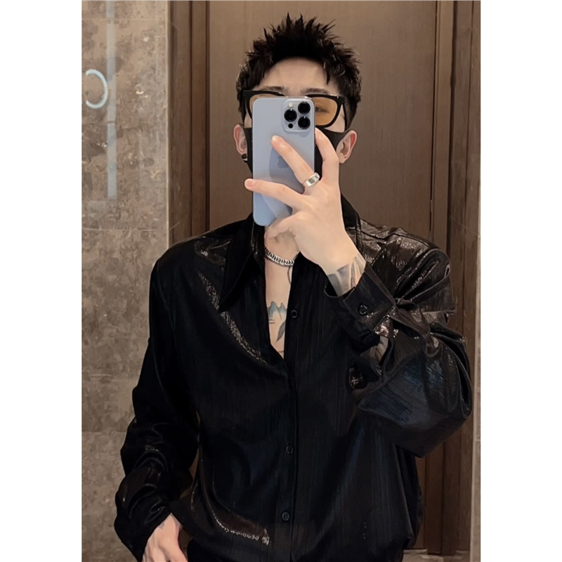 Chemises coréennes fines et lisses pour hommes, style été, col uni, simple boutonnage, streetwear tendance, coupe ample, manches longues
