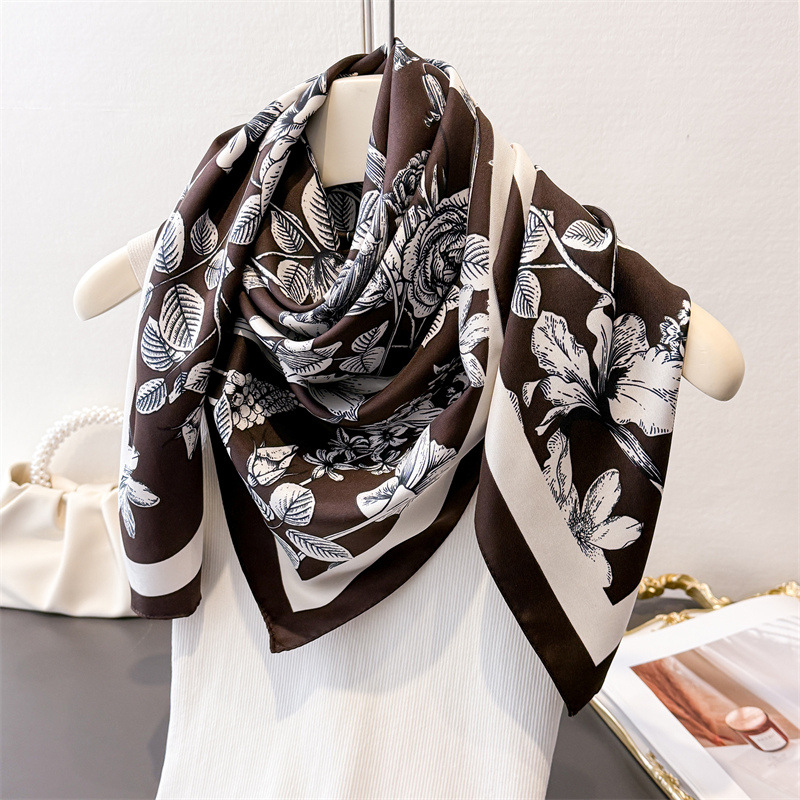 Foulard carré de luxe en soie 90x90cm pour femme, châle imprimé tendance, élégant, doux et soyeux, bandana, hijab, foulard pour dames