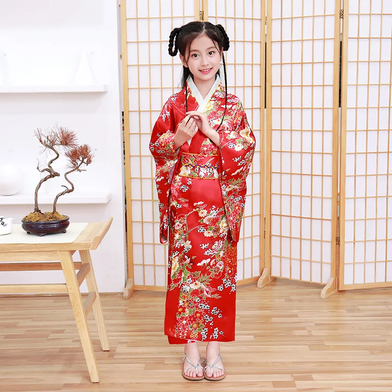 Robe Kimono Japonaise à Imprimés pour Fille, Ensemble Traditionnel pour le Primaire, Spectacles Scolaires, Cosplay