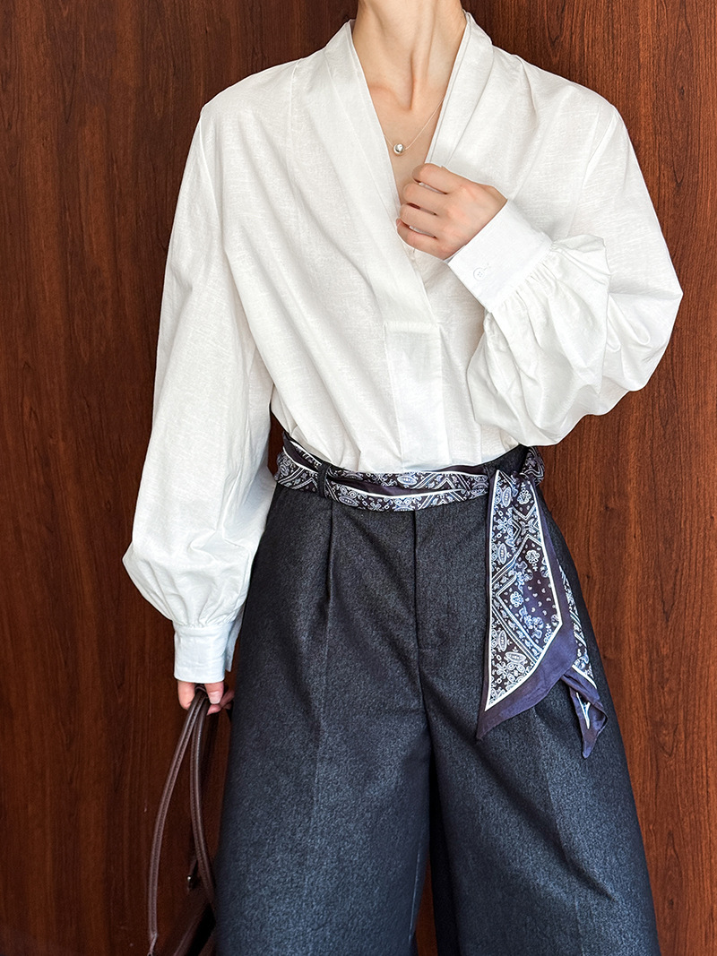Chemisiers décontractés blancs pour femmes, col en V, manches bouffantes, chemisiers de bureau, hauts et chemisiers pour femmes, chemises tendance, Blusas Roupa Feminina