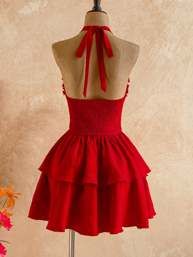 Robes d'été sans manches pour femmes, robe licou dos nu à lacets, mini-robe pour femmes, Vestidos De Verano Mujer