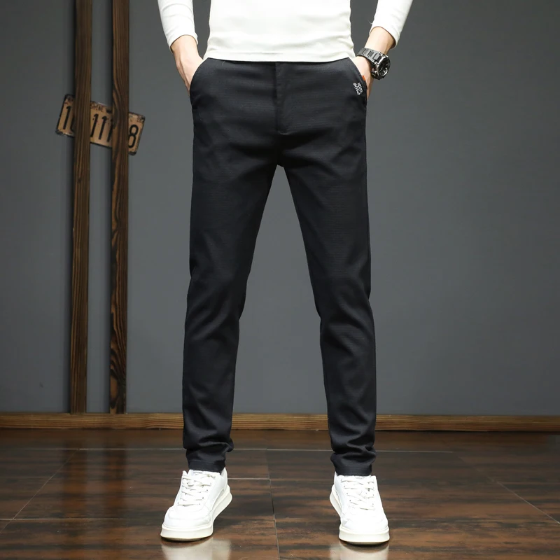 Automne hiver nouveaux pantalons décontractés pour hommes mode coréenne Stretch droit pantalon ajusté haute qualité pantalons de survêtement couleur unie mâle