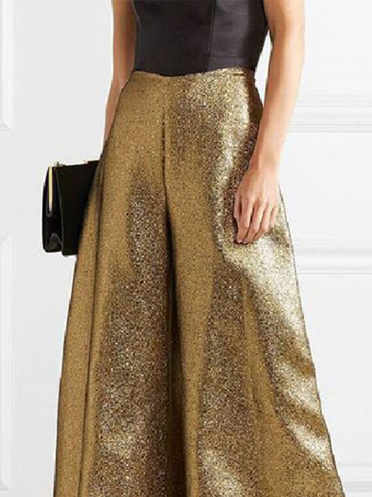 Pantalon de fête élégant pour femmes, couleur unie, taille haute, ligne a, jambes larges, fermeture éclair, pleine longueur, pantalons décontractés