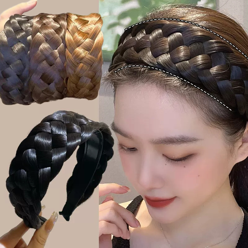 Bandeaux de perruque pour femmes, larges tresses en arête de poisson, cerceau de tête fait à la main, accessoires de coiffure, cadeau, 2023