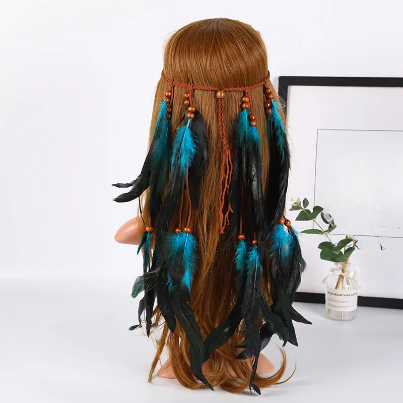 Bandeau de sauna ethnique bohème pour femmes, coiffure plume, pièce de sauna pour dames et filles, accessoires pour cheveux, hippicopter vintage