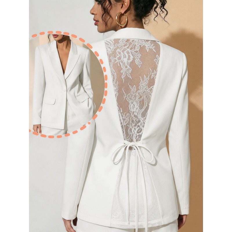 Blazer noir pour femme, avec laçage au dos, détails transparents, taille ajustable par la ceinture, manches longues, veste de costume.