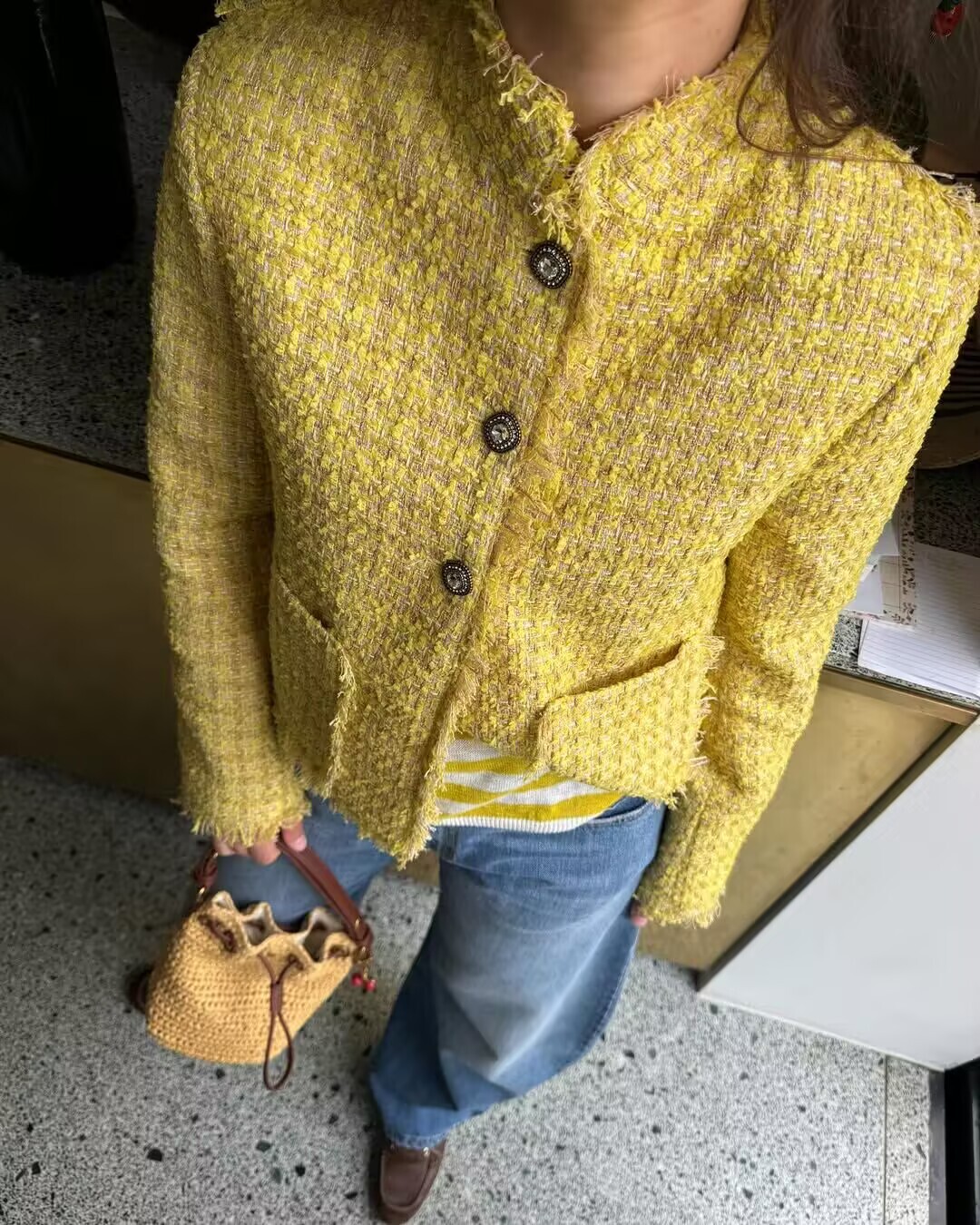 Manteau en laine élégant pour femmes, nouveau Design à pampilles, à la mode, col rond, vestes en Tweed jaune doux, manteaux de Style coréen, automne hiver