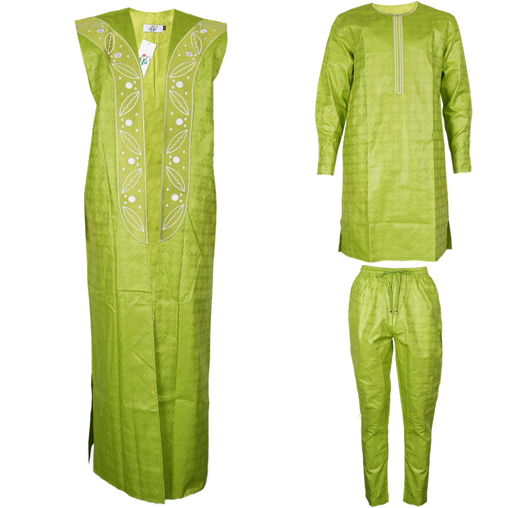 Vêtements africains pour hommes, 3 pièces, hauts à manches longues et pantalons, ensembles Dashiki traditionnels en bazin brodé avec manteau