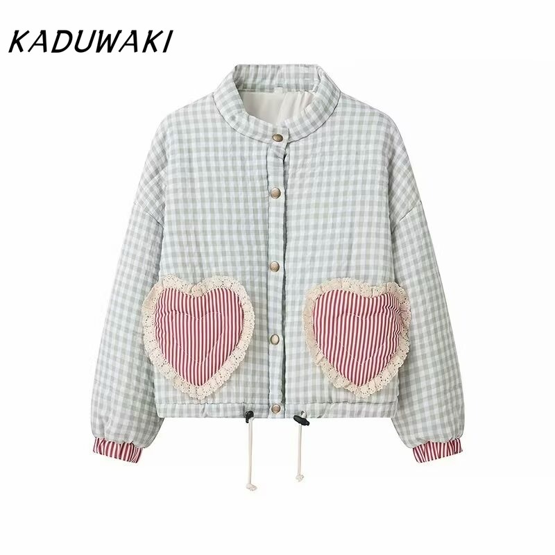 KADUWAKI-Parka coréenne adorable à motifs de cœur pour femme, veste matelassurera en coton matelassé à manches longues, vêtements féminins mignons, printemps