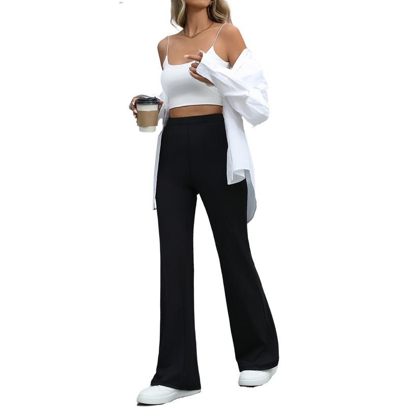 Pantalon évasé pour femmes, mode moderne, taille régulière, extensible, amincissant, noir, tenue décontractée pour le bureau, 2025